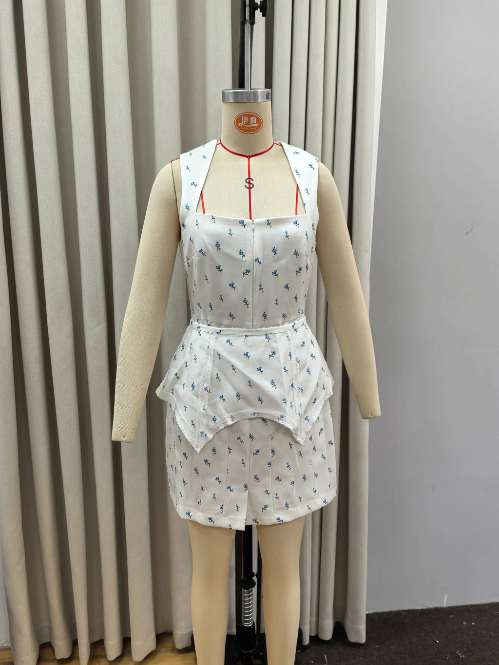 Elegant Print Waistband Short Dress For Women Square Collar Sleeveless Zip Up Waist-closed Dresses 2026 Summer Lady Party Robes