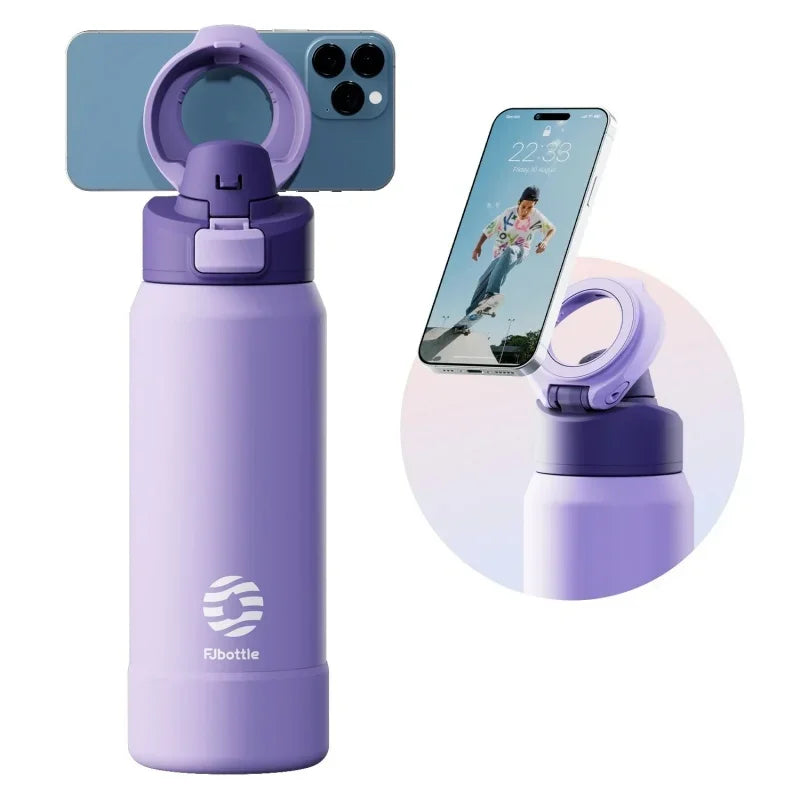 Fjbottle 710/950ML Stainless Steel Sports Water Bottle with Magnetic Phone Holder Bouncing Cover Insulation Cup Magnetic Thermos