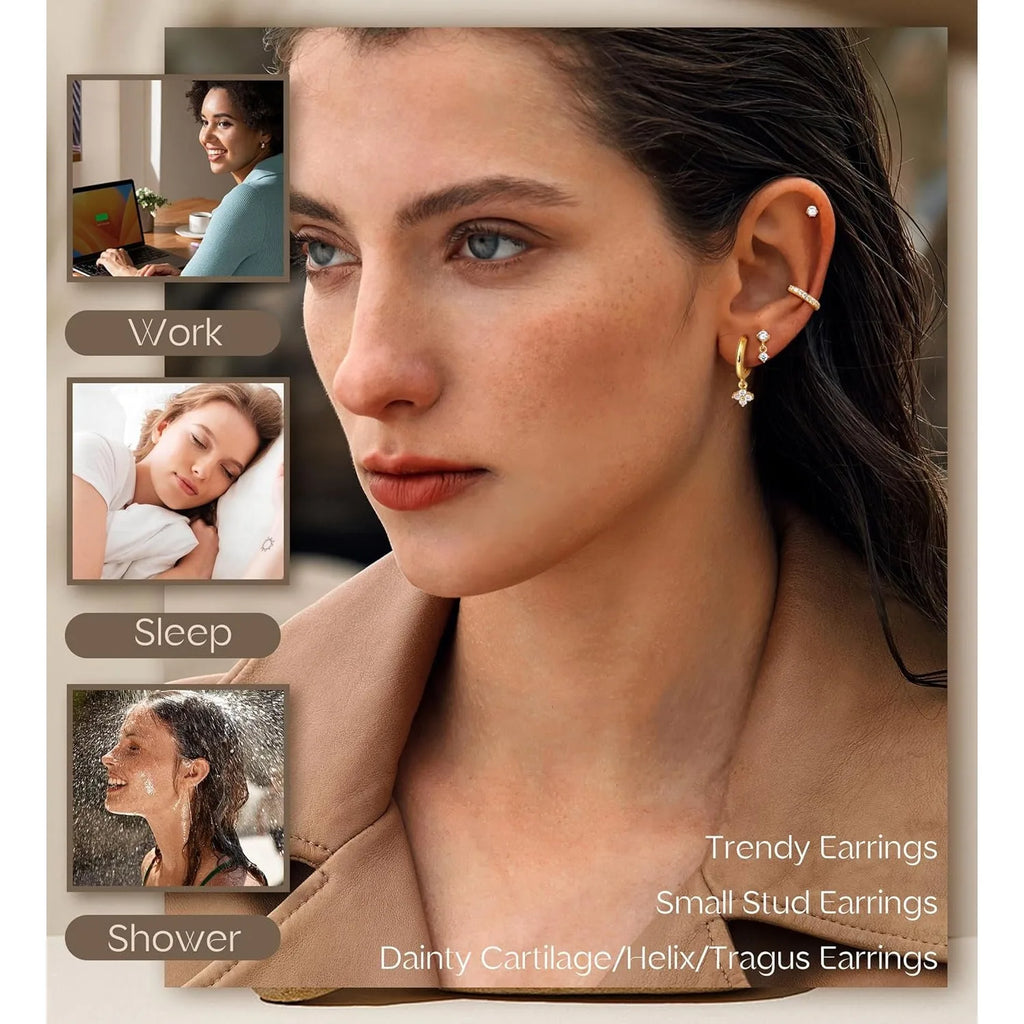 Bobisty 1pc Earrings Surgical Stainless Steel Earrings for Women Dainty Flat Back Earring Stud Hoop Cartilage for Sensitive Ears