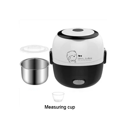 DMWD MINI Rice Cooker Thermal Heating Electric Lunch Box 2 Layers Portable Food Steamer Cooking Container Meal Lunchbox Warmer