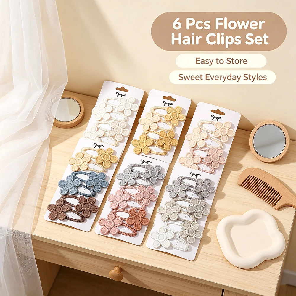 6Pcs/Set Cute Daisy Flower Hair Clips for Baby Girls Lovely Bang Side Clip Hairpins Princess Barrette Kid Hair Accessories