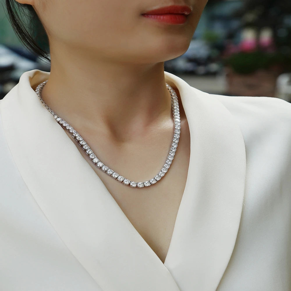 S925 Silver Moissanite Tennis Necklace  D Color VVS1 3mm/4mm/5mm Available Light Luxury Daily‑Wear Jewelry