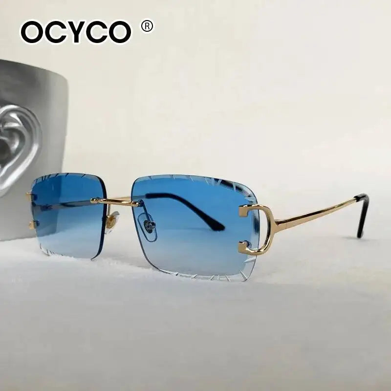 OCYCO New Rimless Square Sunglasses Men Cupronickel Fashion Punk Gradient Sun Glasses Vintage Trendy Small Frame Eyewear UV400