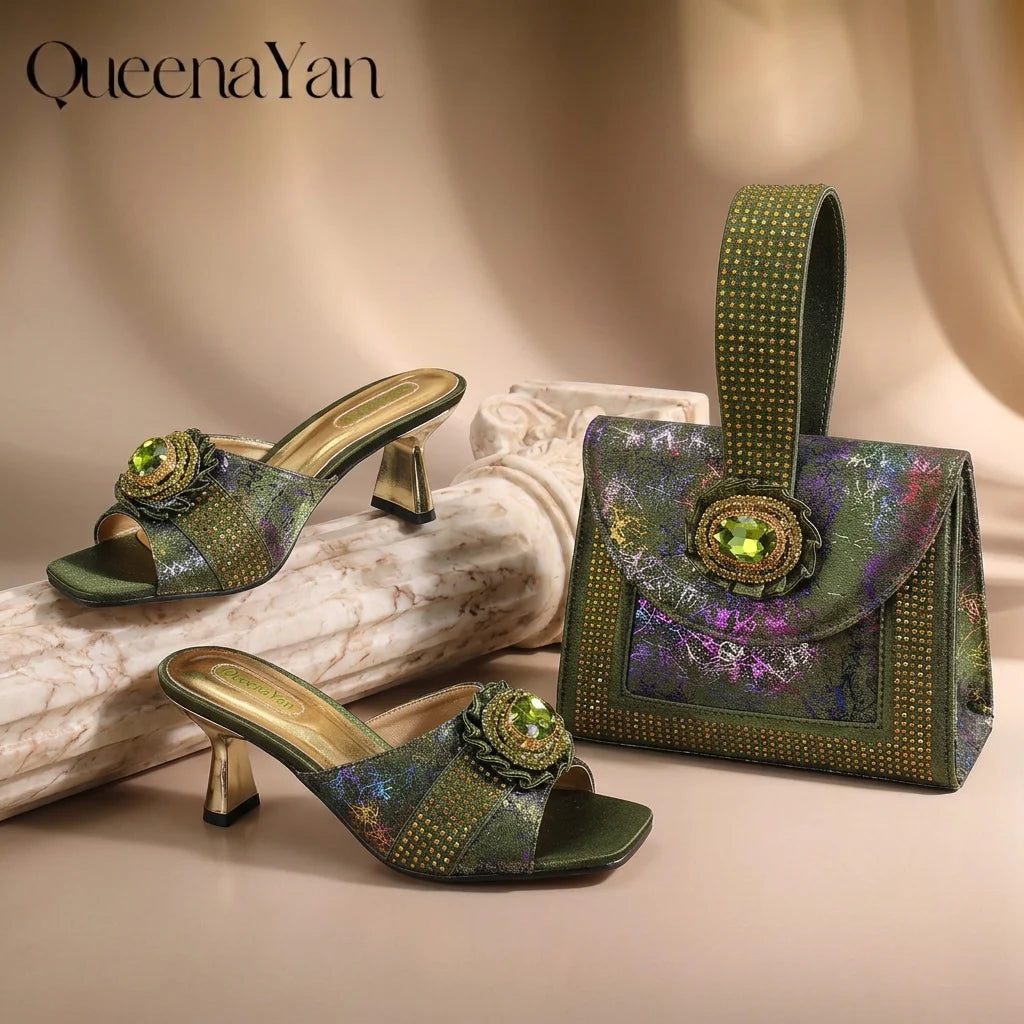 European and American High-End Women's Shoes with Bag  Wide open-toe shoe Nigerian Wedding Shoes and Bag