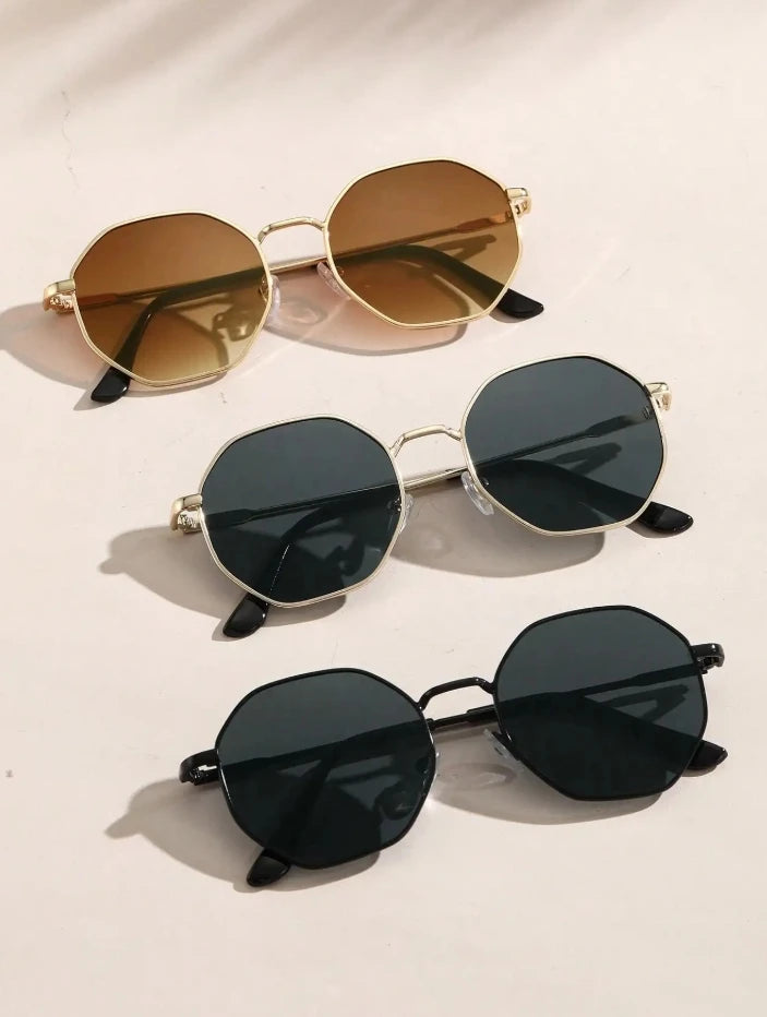 2 Pcs Metal Geometric Round Frame Sunglasses – Classical Fashion Shades for Vacation Decors Photo Props Unisex
