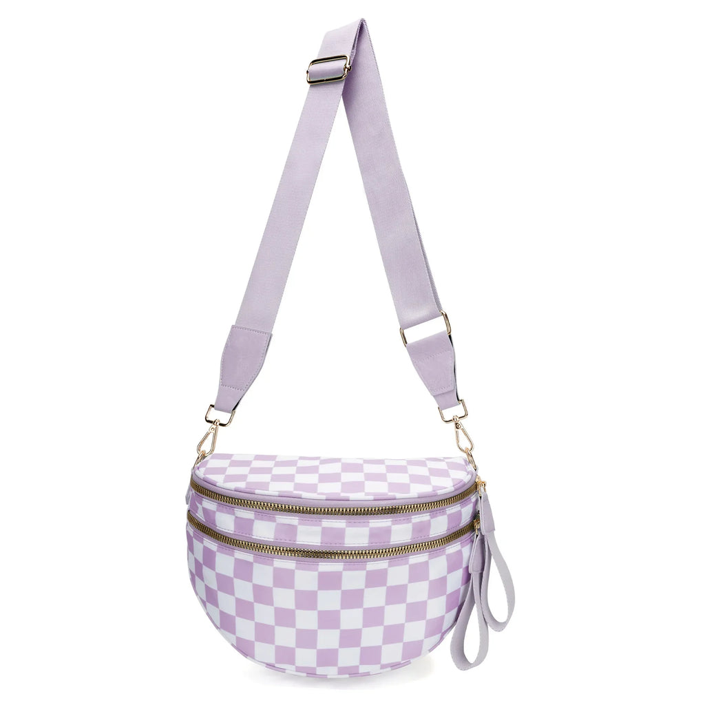 Women Checkered Bum Bag Casual Fanny Pack Large Capacity Crossbody Adjustable Strap Simple Shoulder Mommy Bag Daily Travel Tote
