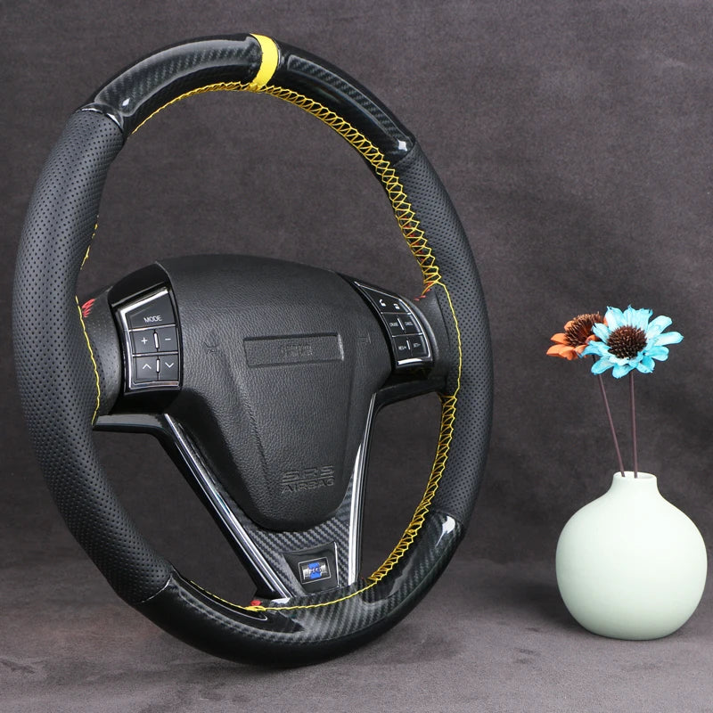 2025 New Carbon Fiber Hand Stitched Car Steering Wheel Cover for Universal 38cm Wheels Luxury Fashionable Durable Black Brown