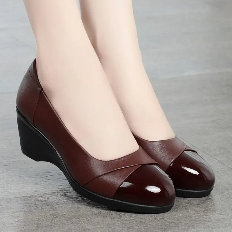 Cresfimix Women Classic High Quality Spring Wedge Heel Slip on Anti Skid Dance Shoes Lady Fashion Comfort Office Pumps A1418
