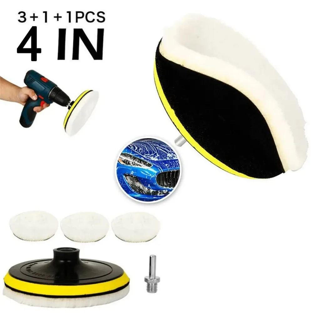 KKJOY 5PCS 4-Inch Flocking Sanding Discs Hook And Loop Buffing Pads Wool Polishing Wheels for Electric Drill And Grinder Tools