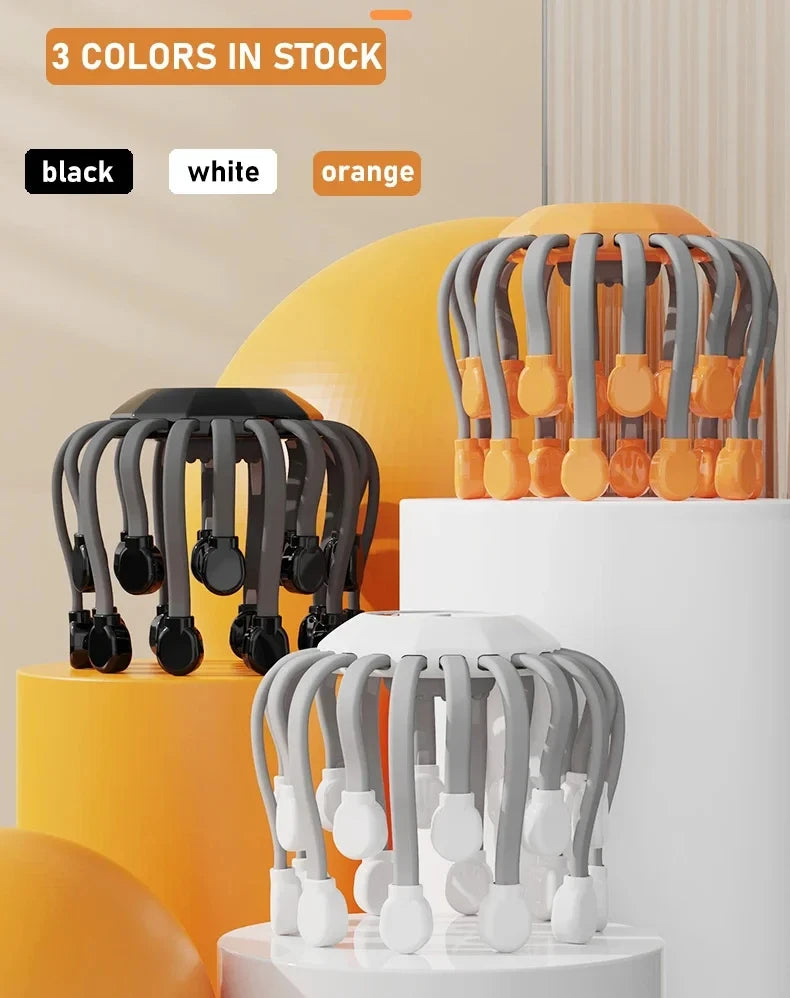 20Massage Heads Orange Scalp Head Massager Red Light Vibrator Octopus Scratcher For Relaxation Stress