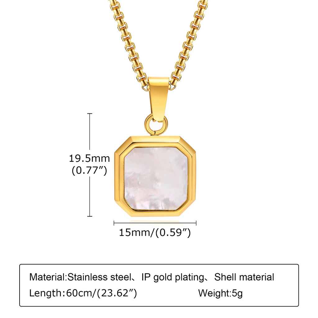 Trendy Pendant Necklaces for Men,Square Natural Stone Stainless Steel Necklaces,Hip Hop Healing Jewelry Gifts for Husband Dad