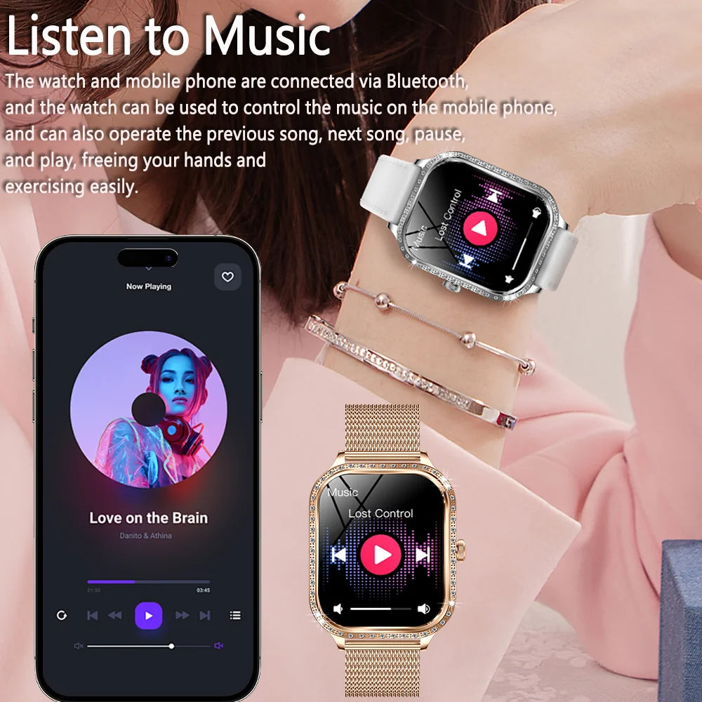 New Luxury Smart Watch Women 1.75" HD Display Heart Rate Sport Fitness IP68 Waterproof Bluetooth Call Smartwatch For Lady Gift