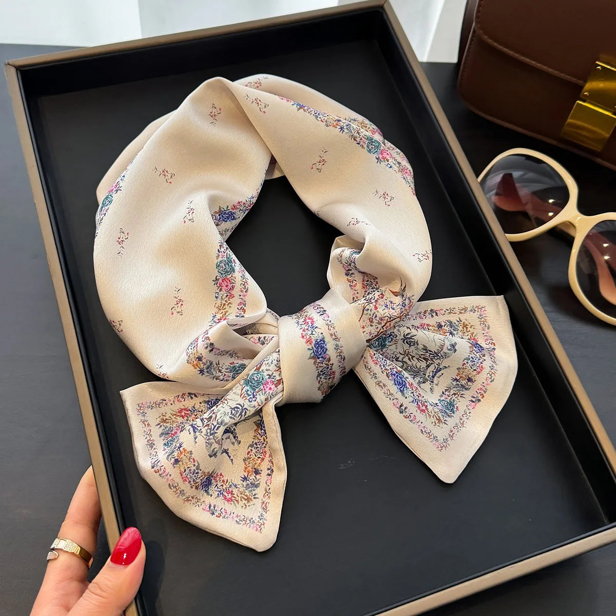 Floral Print 12*145cm Long Ribbon Silk Scarf Women Neck Scarves Headband Female Skinny Neckerchief Hair Band Neck Tie Bag Ribbon