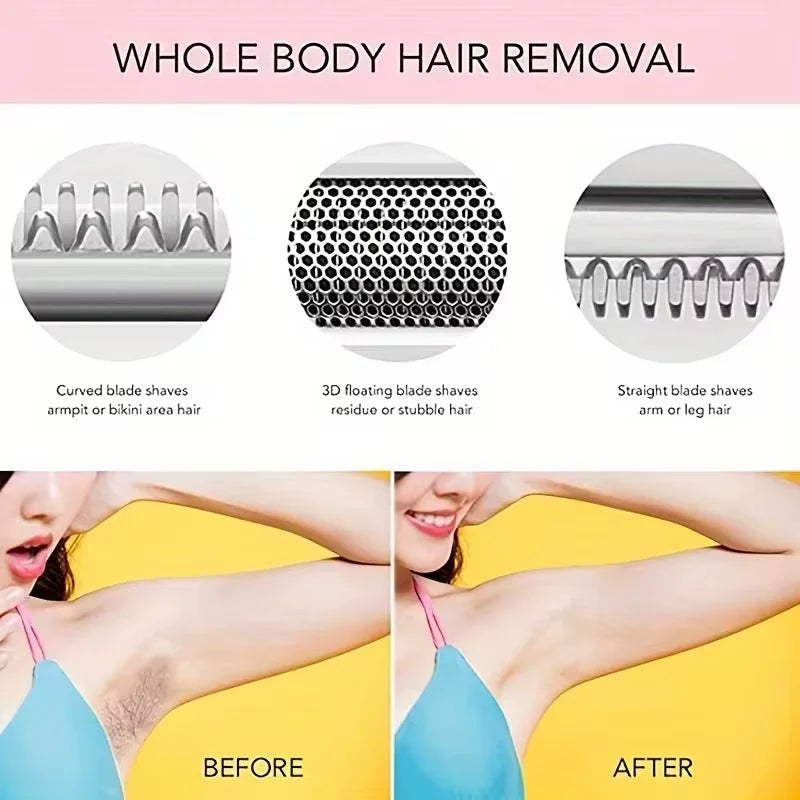 HOMEFISH 4 In 1 Electric Lady Shaver Body Hair Removal Epilator Painless Cordless Trimmer Razor, Gifts For Women