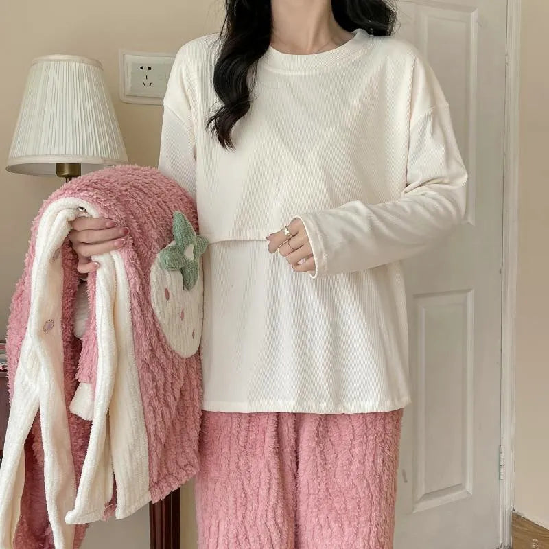 2025 Autumn Long Sleeve O-neck Postpartum Women Nursing T-shirt Maternity Breastfeeding Top Pregnancy Lactation Tees 7 Colors