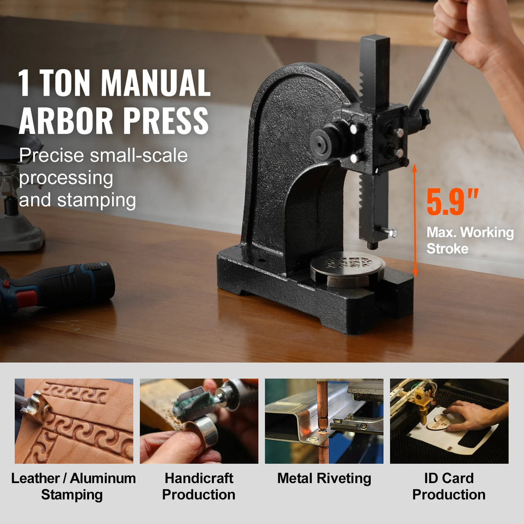 SucceBuy 1 Ton Arbor Press Manual Arbor Press Cast Iron Heavy-duty Manual Desktop Arbor Press Precision Hand Press for Stamping