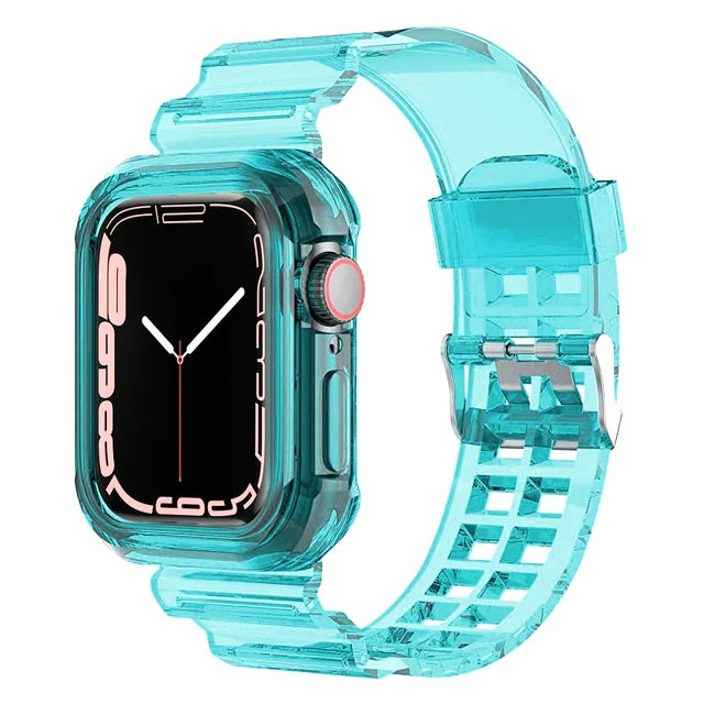 Clear Band + Case for Apple Watch Series 9 8 7 49mm 45mm 44mm 42mm 41mm Transparent Plastic Strap for iwatch 6 SE 5 4 38mm 40mm