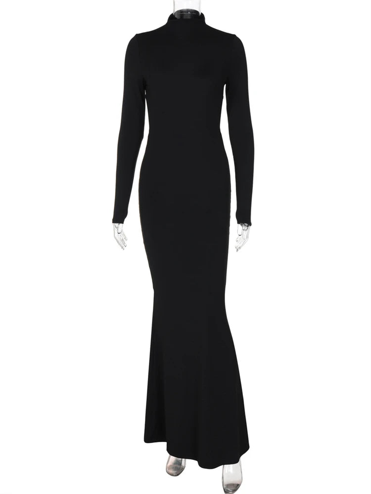 Ladies Autumn Elegant Evening Party Dress Women Long Sleeve Backless Bodycon Maxi Dresses Night Clubwear Streetwear Fall Outfits