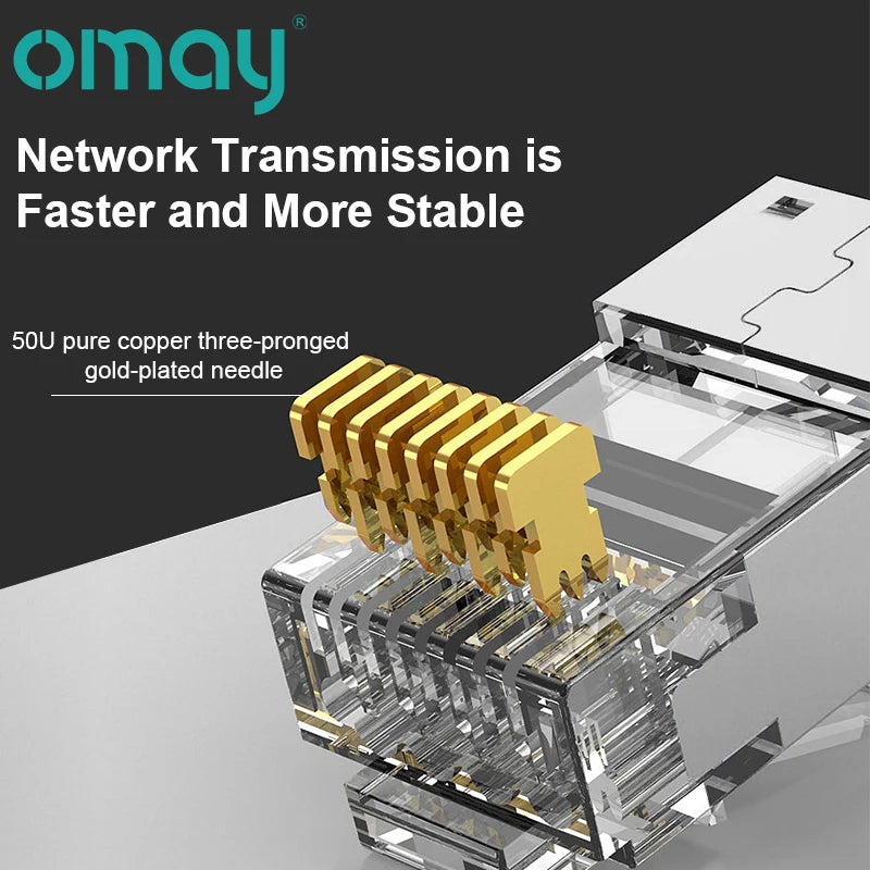 CAT6/7/5E RJ45 Connectors Pass Through Modular Plug Network UTP 3/50μ Gold-Plated 8P8C Crimp End for Ethernet Cable