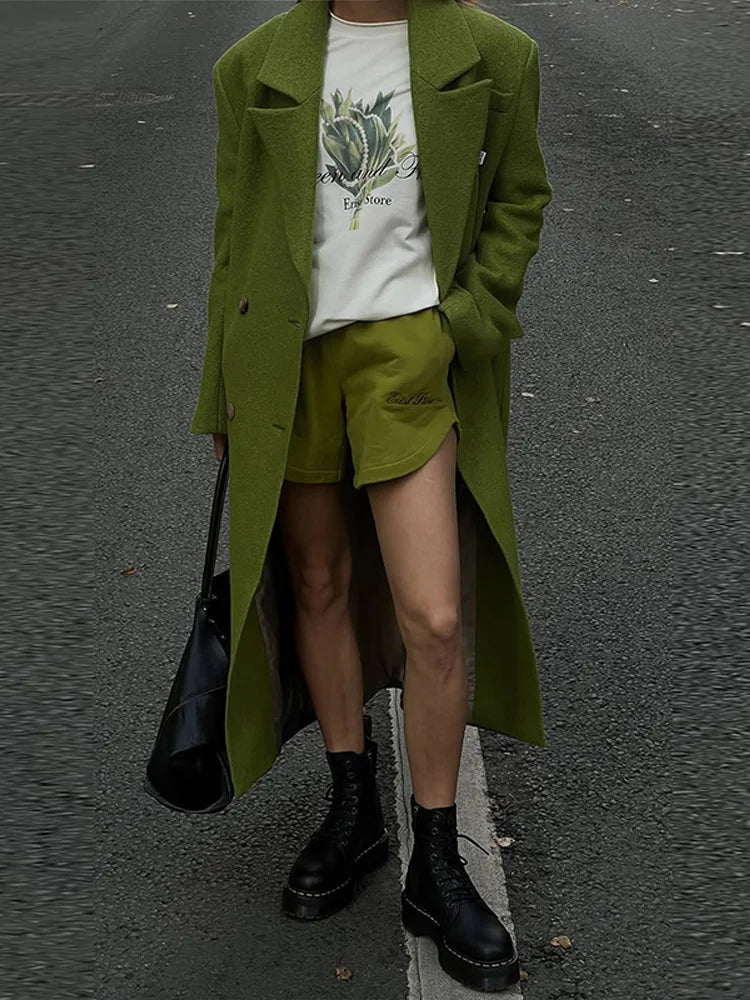 2026 Autumn Winter Solid Women's Woolen Overcoat Urban Long Sleeve Lapel Button Female Outwear Elegant Fashion Lady Overcoats