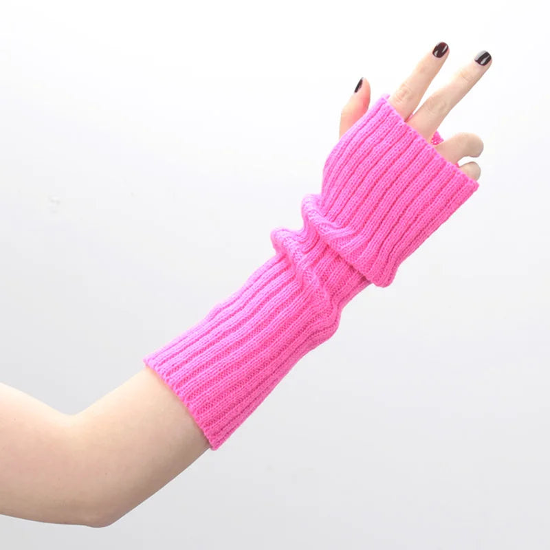 Female Y2K Fashion Arm Warmers Soft Knitted Gloves Women Girl Half Finger Mittens Solid Color Winter Arm Sleeves