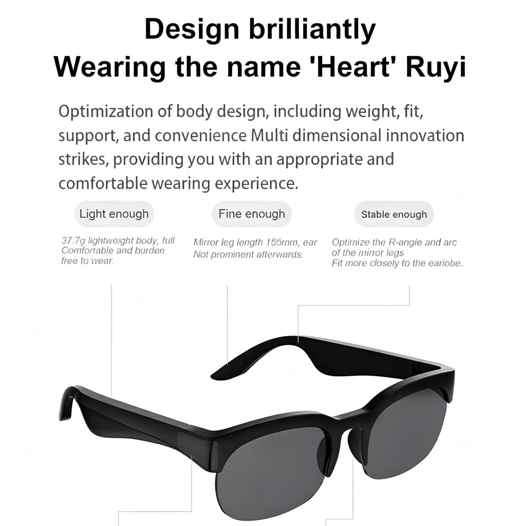 Smart Glasses Wireless Bluetooth Sunglasses Built-in Microphone Speakers Touch & Voice Assistant Compatible Glass for Men Women