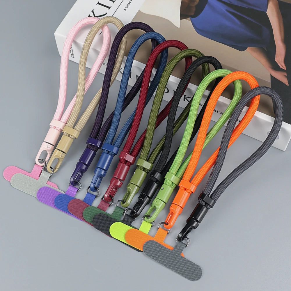 Adjustable Universal Braided Short Mobile Phone Lanyard Strap Hanging Chain Ring with Patch Wrist Strap Cell Phone Detachable