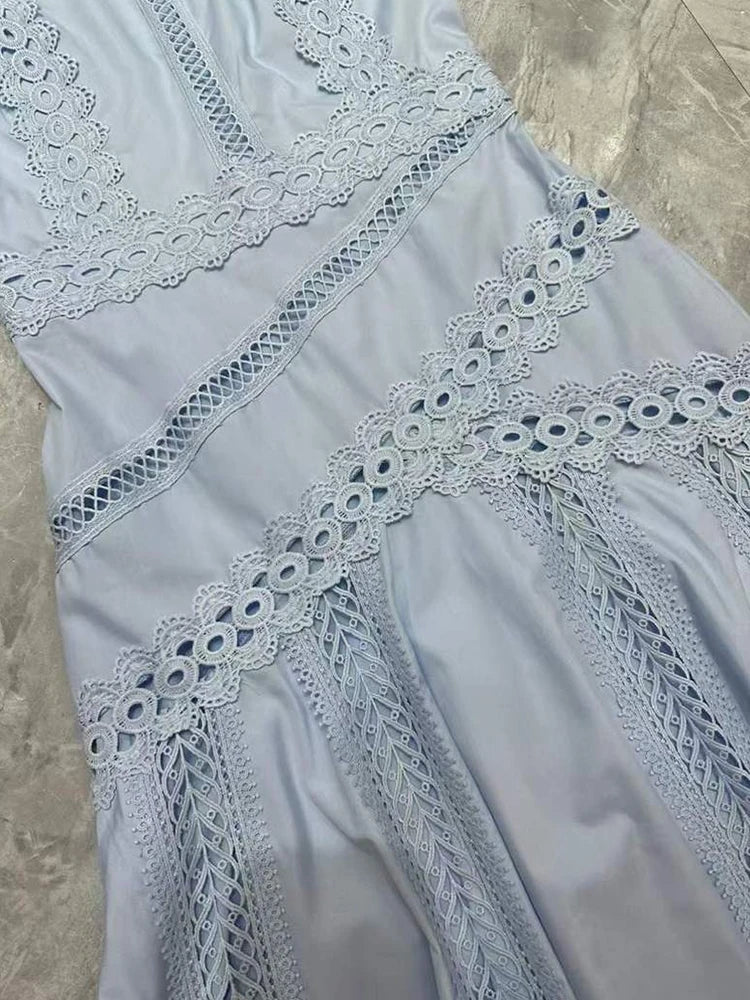 2026 Summer Women's Clothing Embroidery Hollow Irregular Appliqué Sleeveless Tank Top Fashion Dress High Waist Loose Puff Skirt
