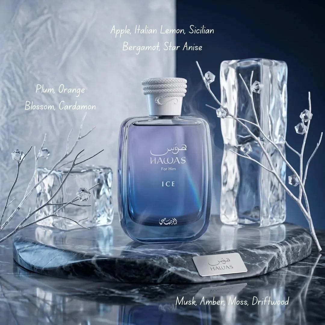 Hawas Ice for Men Eau de Parfum, 100ml(3.4 Oz), Premium Arabian Fragrance