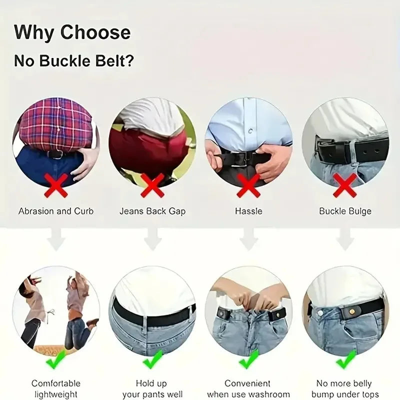 Canvas Adjustable Elastic Waist Band Invisible Belt Buckle-Free Belts for Women Men Jean Pants Dress No Buckle Easy To Wear