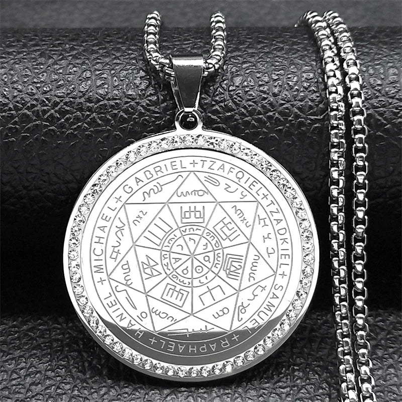 Seven Archangels Medal Angel Necklace for Women Men Stainless Steel Seal of Solomon Protection Chain Jewelry Collar NZZZ504S02