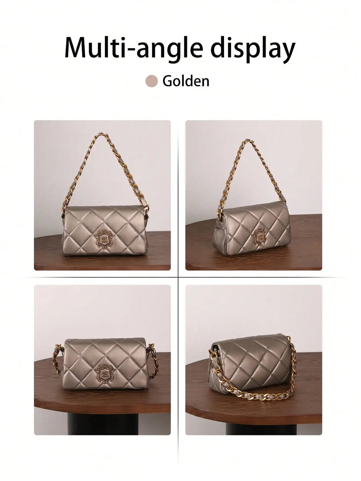 New Luxury Champagne Color Fashionable & Elegant Women's One Shoulder Underarm Bag, High-End Soft Leather Quilted Stitching Chain Strap Commuter Bag, Versatile Large Capacity Crossbody Bag