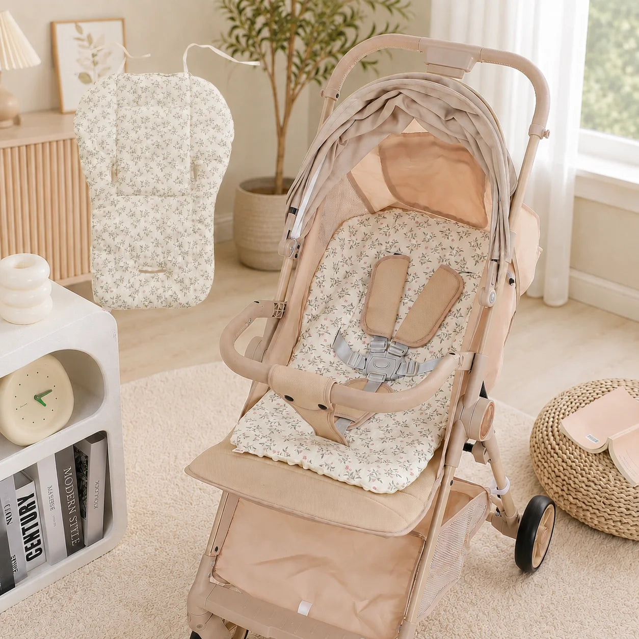 Baby Stroller Cushion, Baby Stroller Cotton Pad, Stroller Seat Cushion, Baby Car Seat Liner, Breathable Stroller Accessories, Suitable for Both Boys and Girls