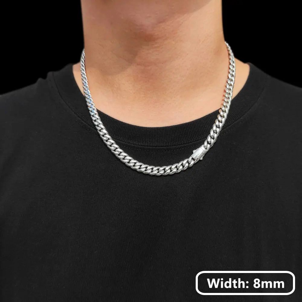 Hip Hop PVD Plated Stainless Steel Cuban Necklace with Snap Clasp Men Miami Cuban Link Chain Jewelry For Women's Free Laser Logo
