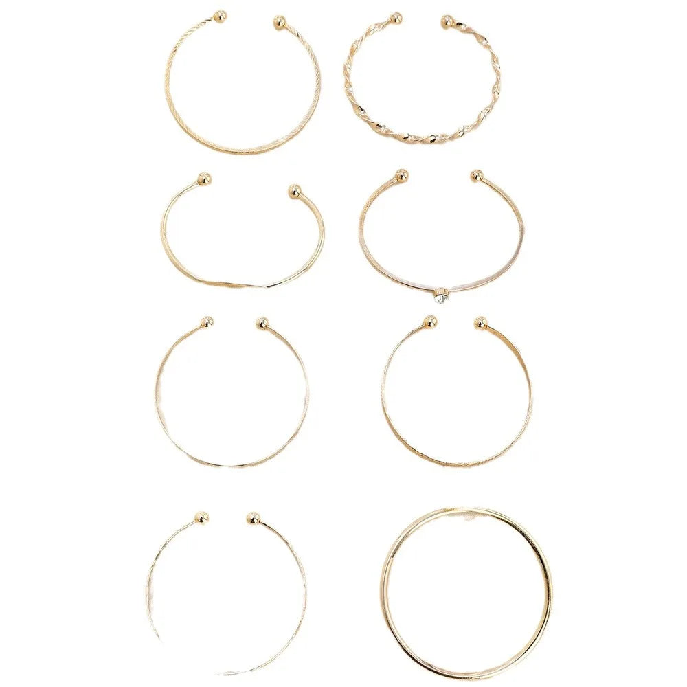 8pcs/set Fahsion Twist Texture Crystal Geometric Bangles Bracelets Set for Women Statement Jewelry Accessories