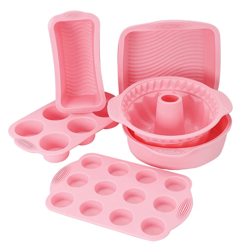 FAIS DU Pink Nonstick Silicone Bakeware Set Baking Cake Pan for Pastry Cake Muffin Cupcake Bread Molds Baking Accessories Tools