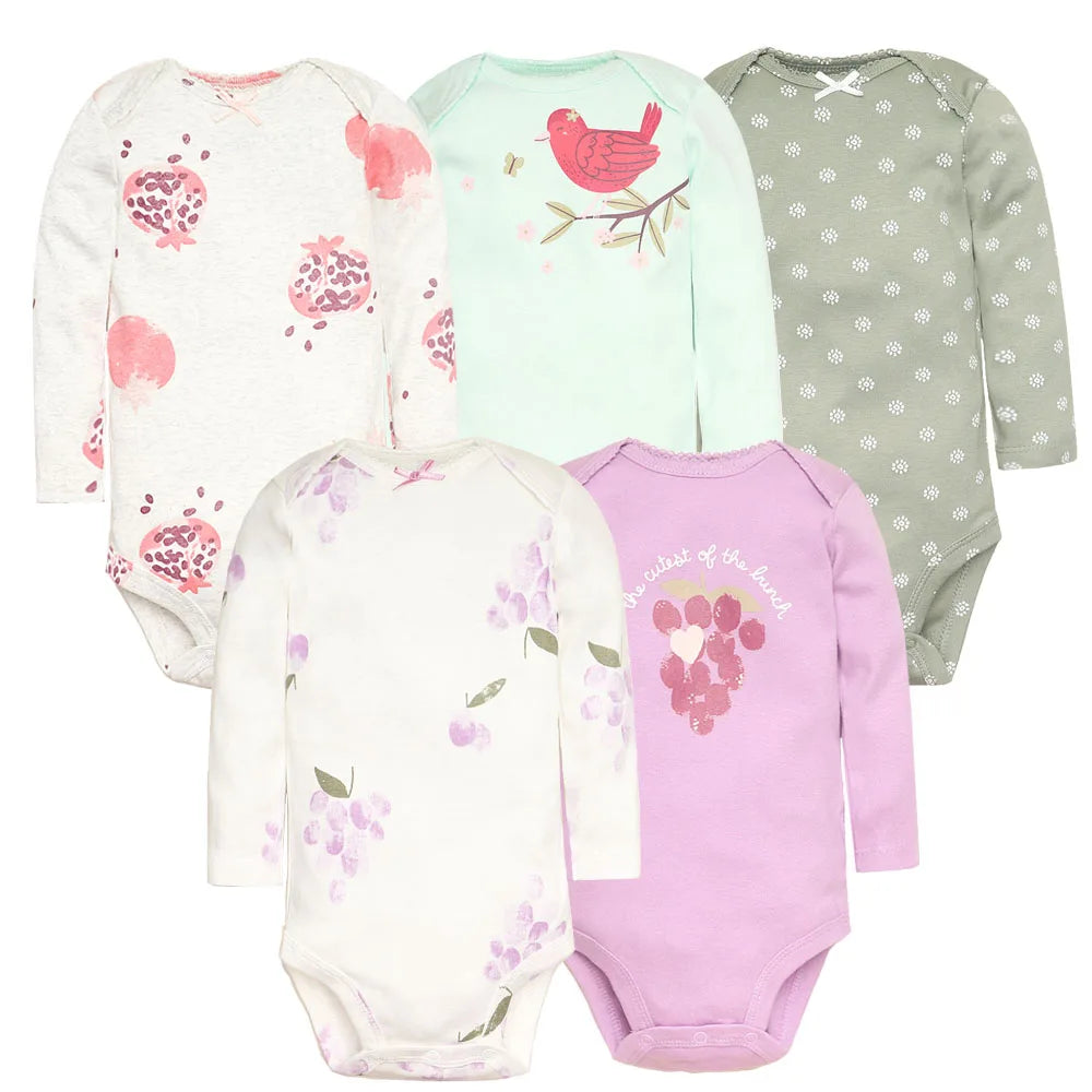 2025 Spring Autumn Toddler Baby Boys Girls Bodysuit 5 PCS Long Sleeve Cotton Infant Jumpsuit Cartoon Newborn Clothes