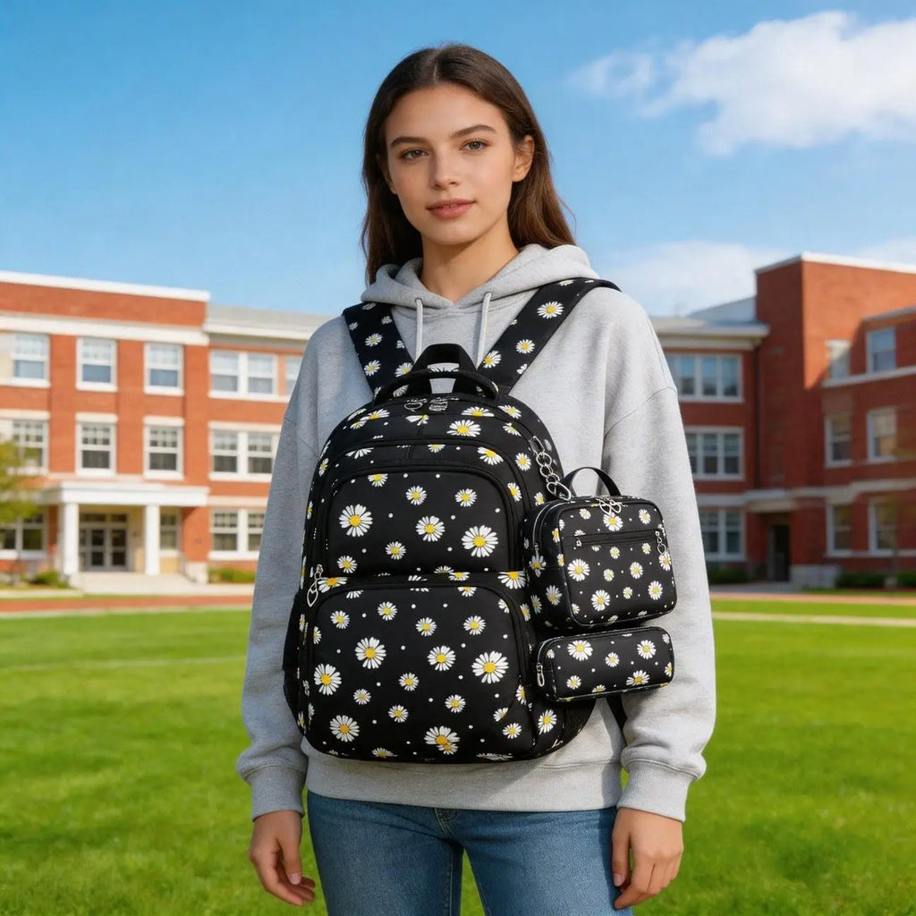 Hot Sale Student Daisy 3-Piece Set Bag Large Capacity Backpack College Style Lightweight Fashion Multi Compartment Lightweight Design