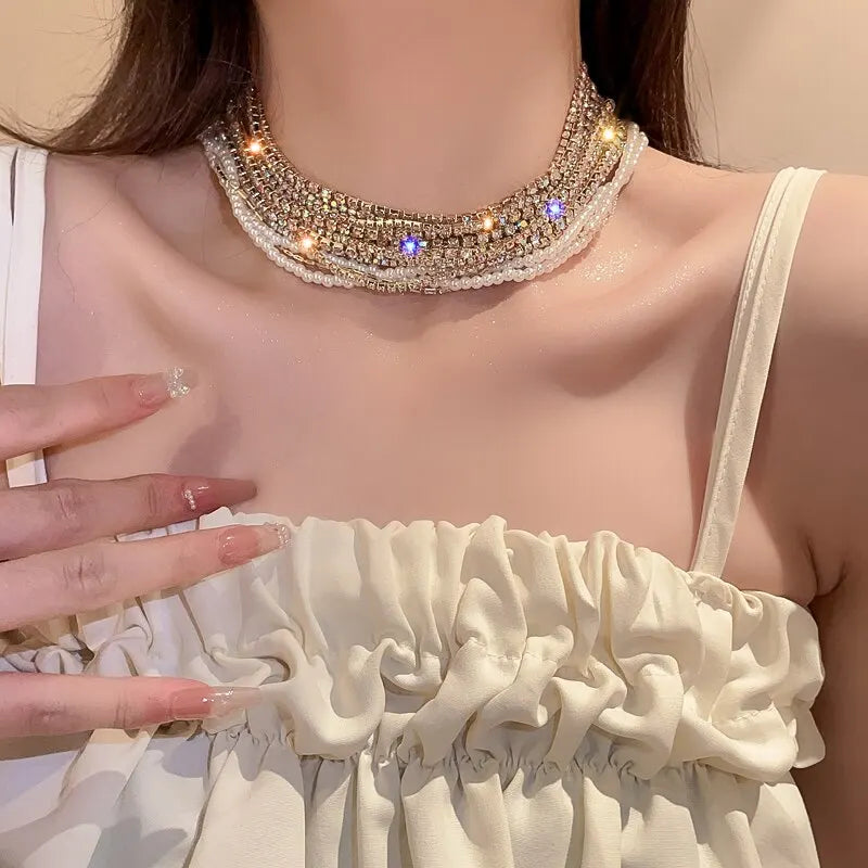Shiny Full Rhinestone Choker Necklace For Women Trendy Luxury Multi-color Necklaces Collar New Fashion Party Jewelry On Neck K0