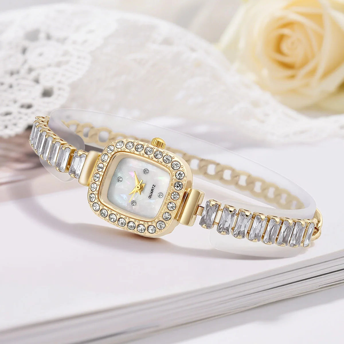 Temperament Simple Fashion Luxury Rhinestone Bracelet Women Square Quartz Watches