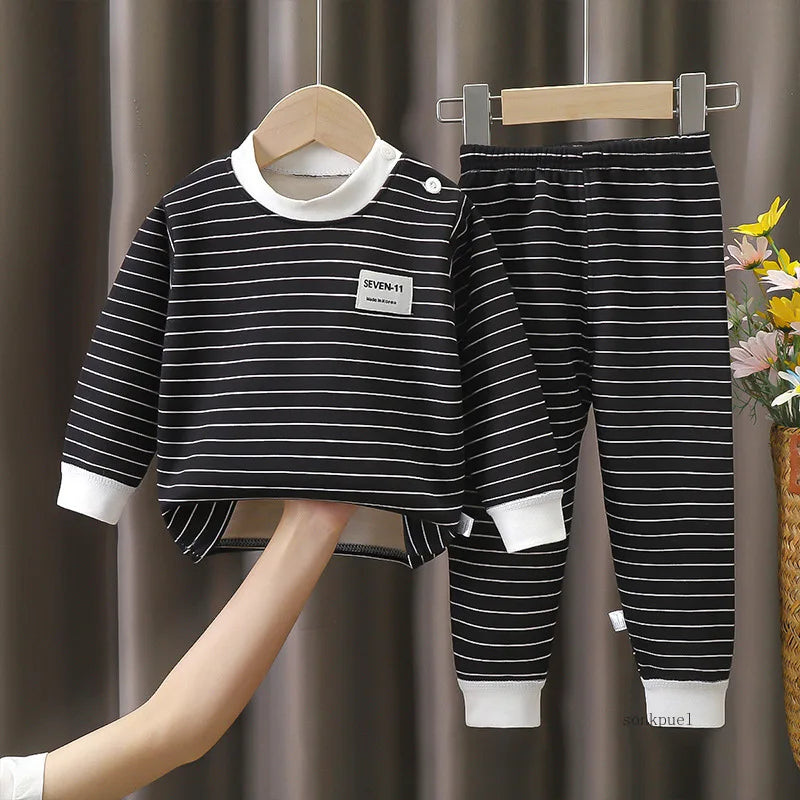 Children's Clothing Autumn  Winter Warm Clothes Girls' Long Sleeved Top with Plush Bottom Baby Boys' Top and Pants Set