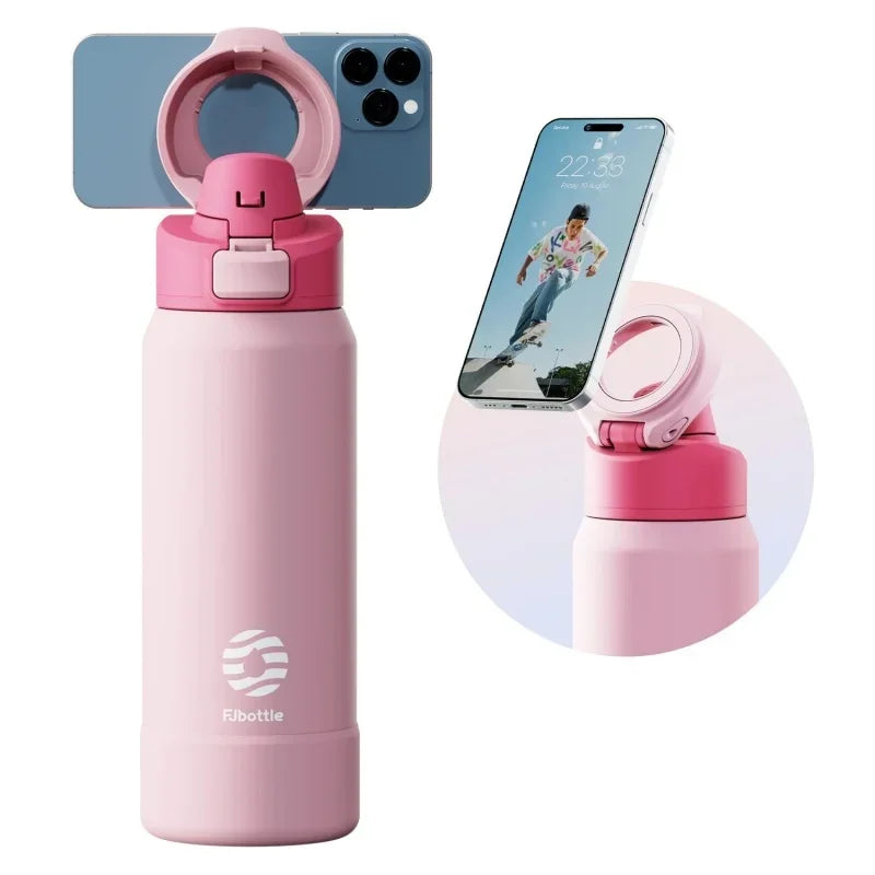 Fjbottle 710/950ML Stainless Steel Sports Water Bottle with Magnetic Phone Holder Bouncing Cover Insulation Cup Magnetic Thermos