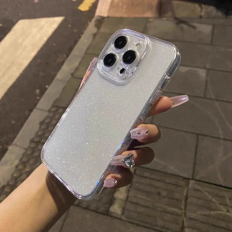 Soft Glitter Transparent Phone Case For iPhone 11 12 13 14 15 16 17 18 Pro Max Plus Air Shockproof Silicone Clear Bumper Cover