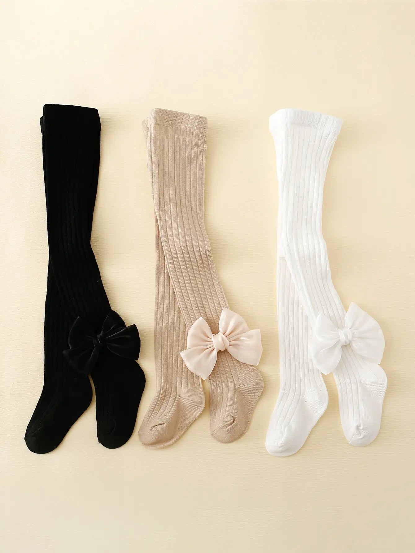 3pairs Toddler Girls Bow Decor Tights