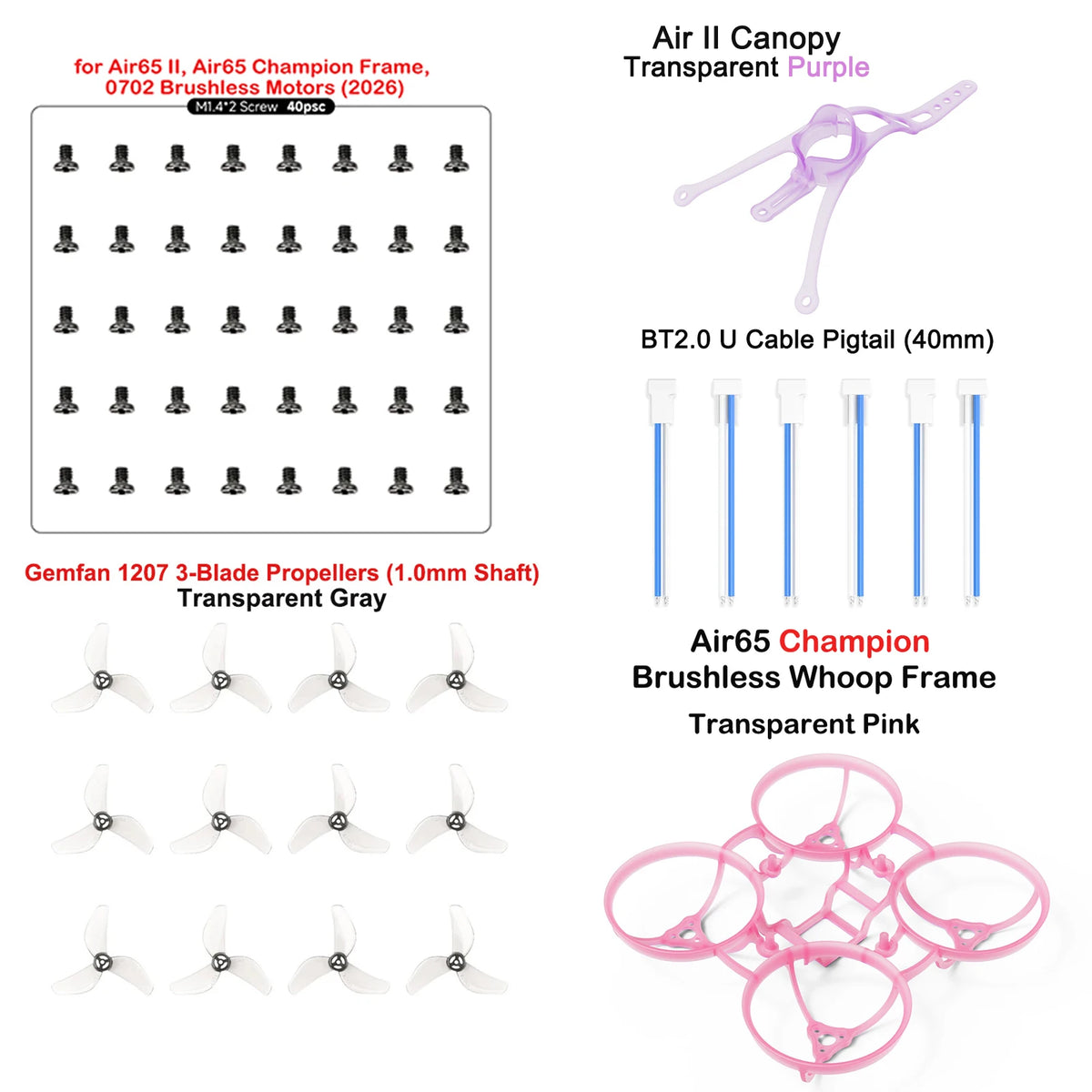 BETAFPV Air65 Champion Brushless Whoop Frame-2.20g 65mm Tiny Whoop, Air 65 II Motor Fixing Screws Pack, HQ 31mm Propellers