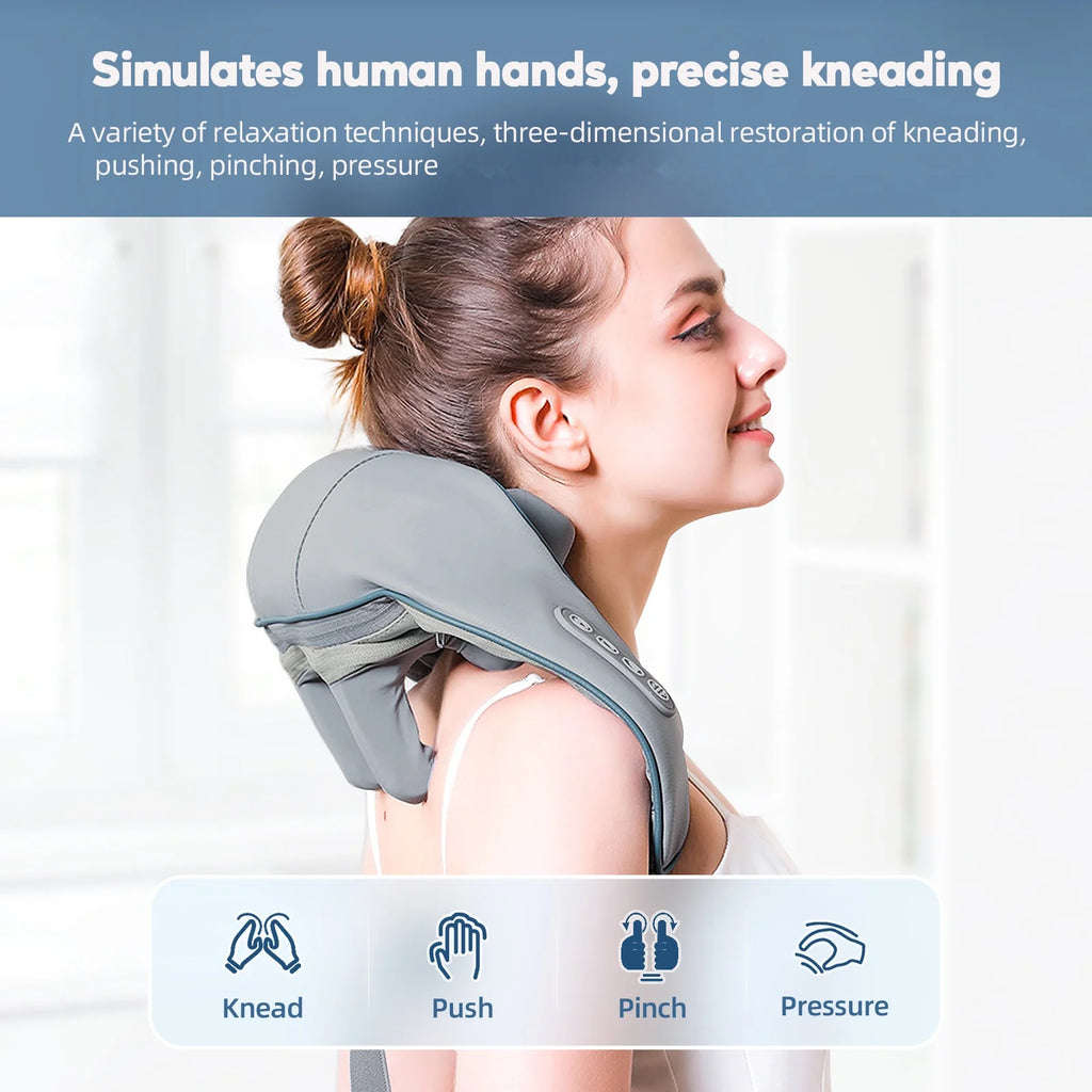 Foreverlily Wireless Neck And Back Massager Neck And Shoulder Kneading Massage Shawl Neck Cervical Relaxing Trapezius Massager