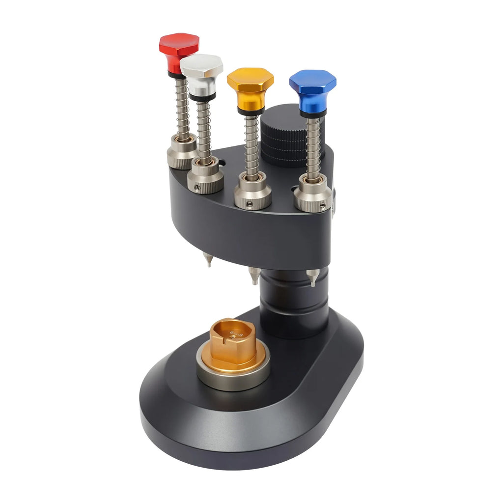 Diydeg Watch Hand Setting Tool, 4 Pin Automatic Watch Hand Presser, Professional Aluminum Watchmakers Setting Fitting Press Needles Repair Kit with 4 Needle Tips & 1 Movement Base