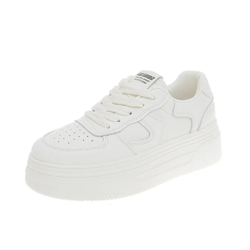 Leather thick sole increase board shoes 2024 early spring new Korean version of all small white shoes women leisure