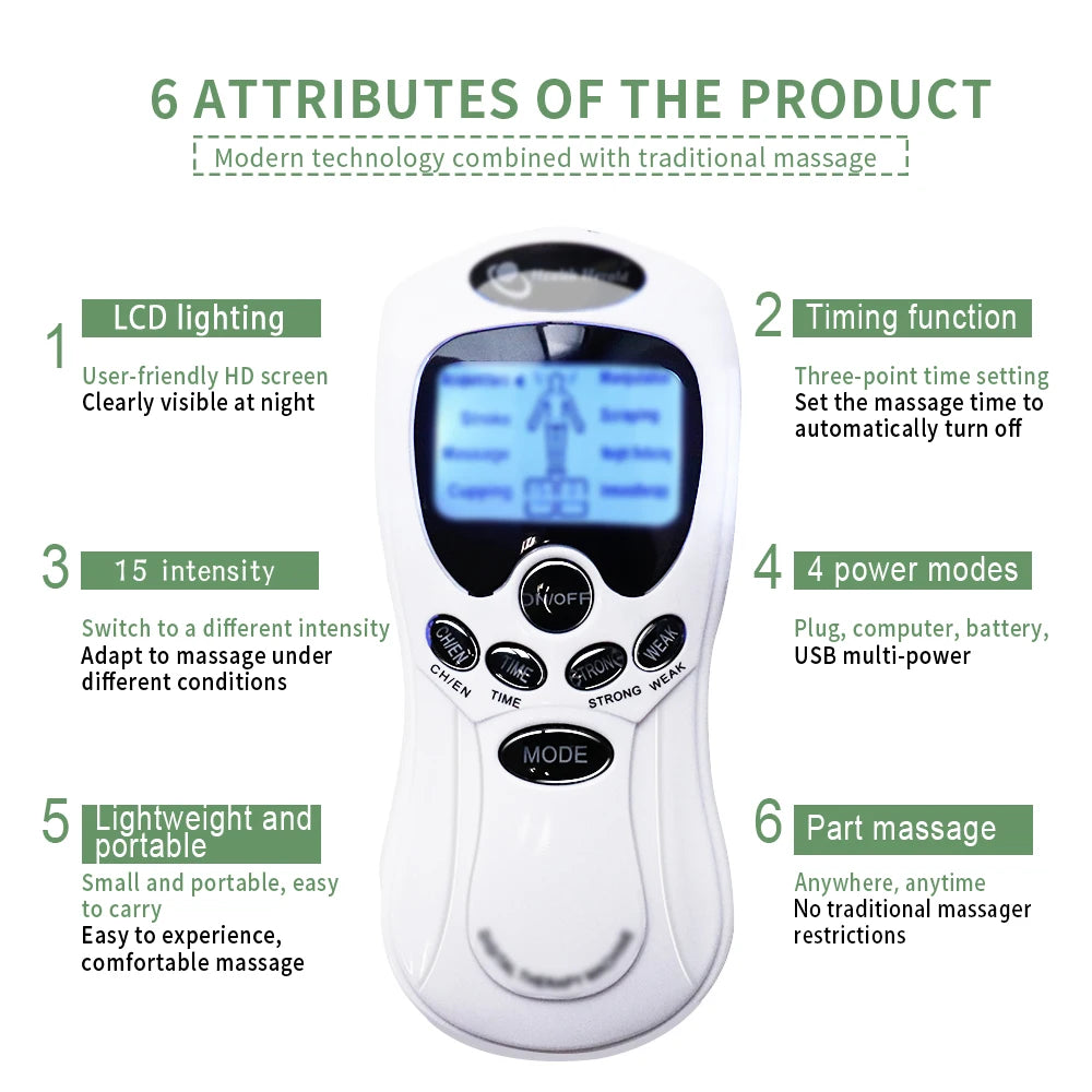 Portable 8 Modes Electric EMS Tens Acupuncture Body Massager LCD Digital Meridian Relax Muscle Stimulation Stimulator Device