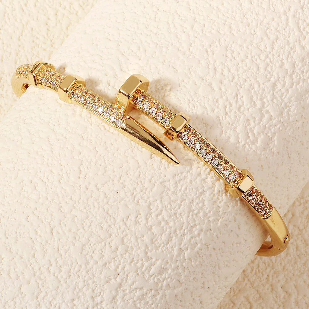 Classic Copper-Inlaid Zircon Open Bangle for Women Fashion Handmade For Stud Bracelet Daily Jewelry Accessories As Gifts